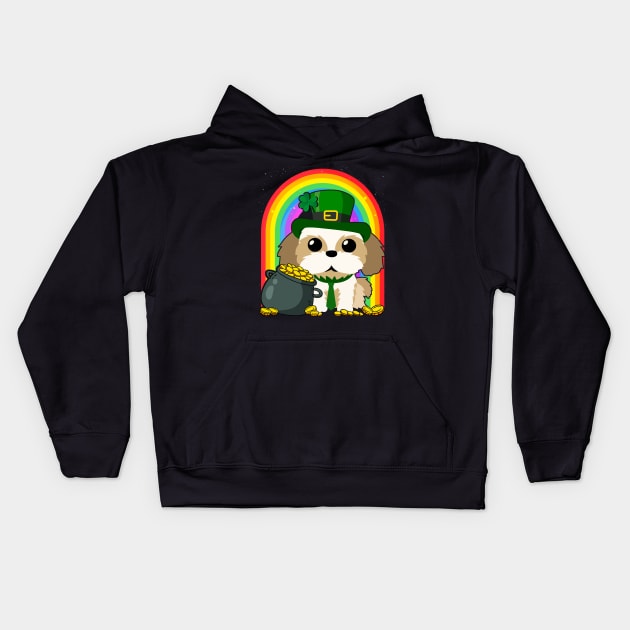 Shih Tzu Rainbow Irish Clover St Patrick Day Dog Gift product Kids Hoodie by theodoros20